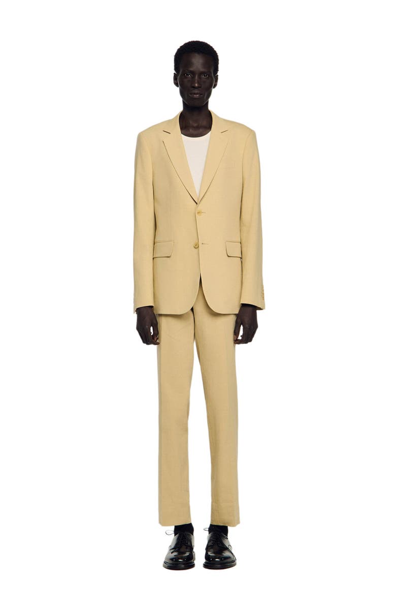 SANDRO Classic linen suit jacket, Alternate, color, Sand