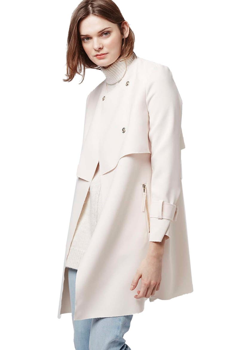 'Putty' Raw Edge Belted Coat, Alternate, color, NUDE