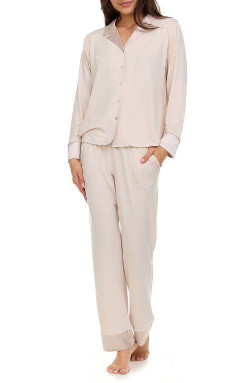 Flora By Flora Nikrooz Cecilia Notch Collar Jacquard Trim Pajamas In Neutral