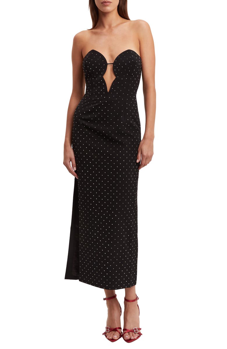 Bardot Eleni Studded Strapless Plunge Neck Midi Dress, Main, color,