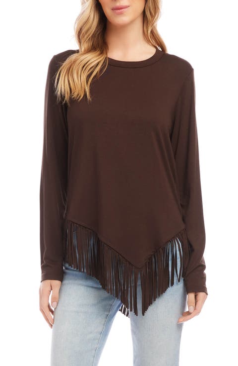 Asymmetric Fringe Jersey Top (Petite)