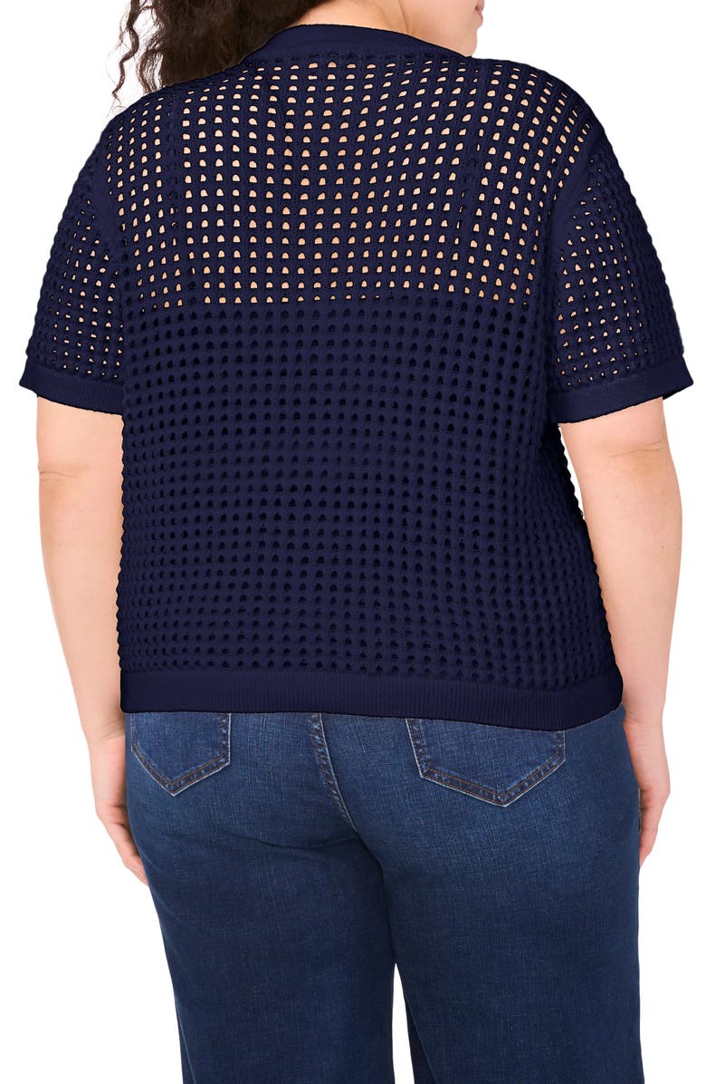 CeCe Open Stitch Short Sleeve Cardigan, Alternate, color, Classic Navy