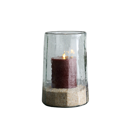 The Collective Home Pebbled Edge Hurricane Candle Holder Large In Brown