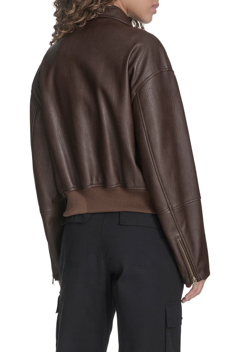 Faux Leather Bomber Jacket, Alternate, color, DARK BROWN