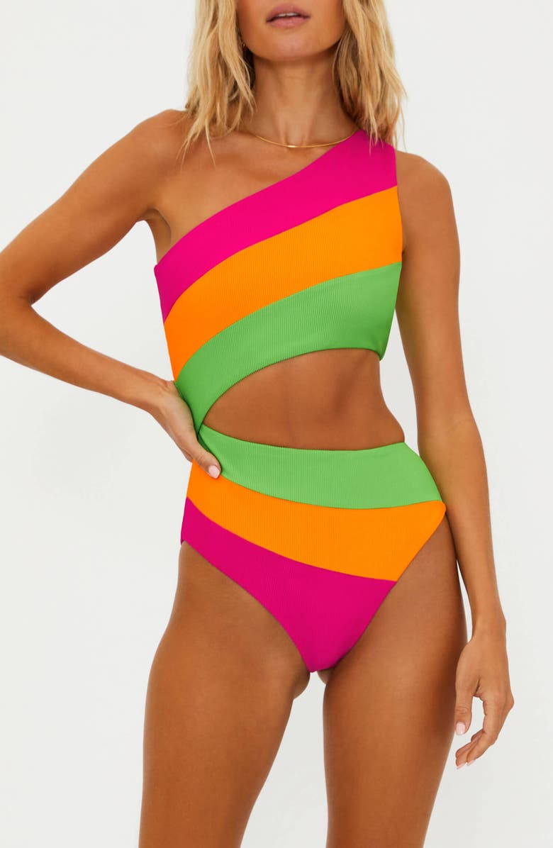 Beach Riot Joyce Stripe Cutout One-Piece Swimsuit, Main, color, 