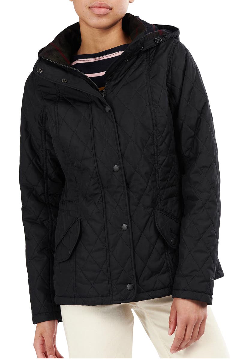 Barbour Millfire Hooded Quilted Jacket, Main, color, Black Classic
