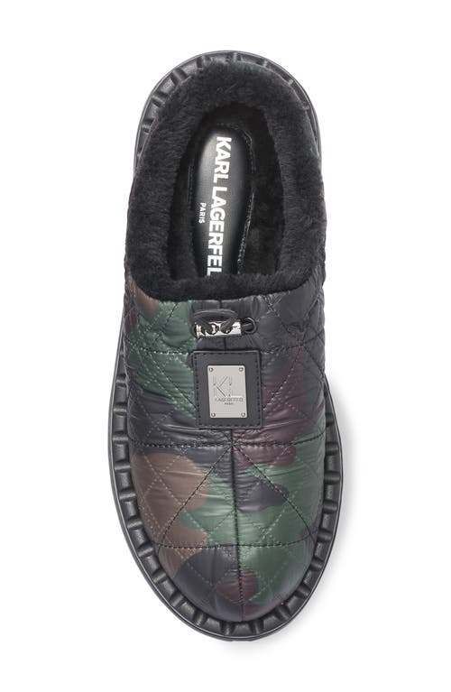 Karl Lagerfeld Paris Faux Fur Lined Quilted Nylon Camo Slipper In Green