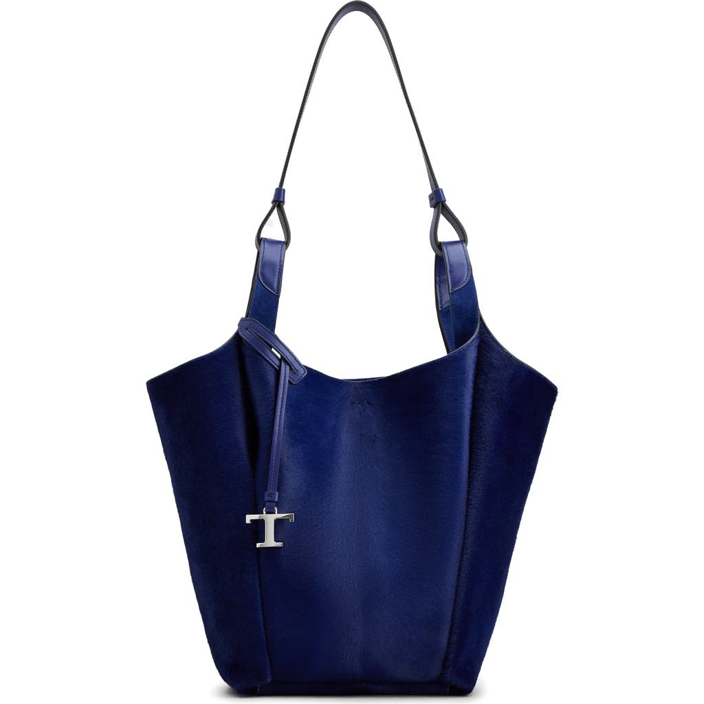 Tod's Small Api Genuine Calf Hair Bucket Bag In Biro/baltic