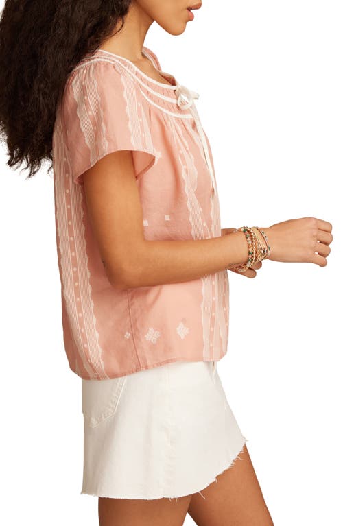 Lucky Brand Geo Embroidered Short Sleeve Cotton Peasant Top In Pink