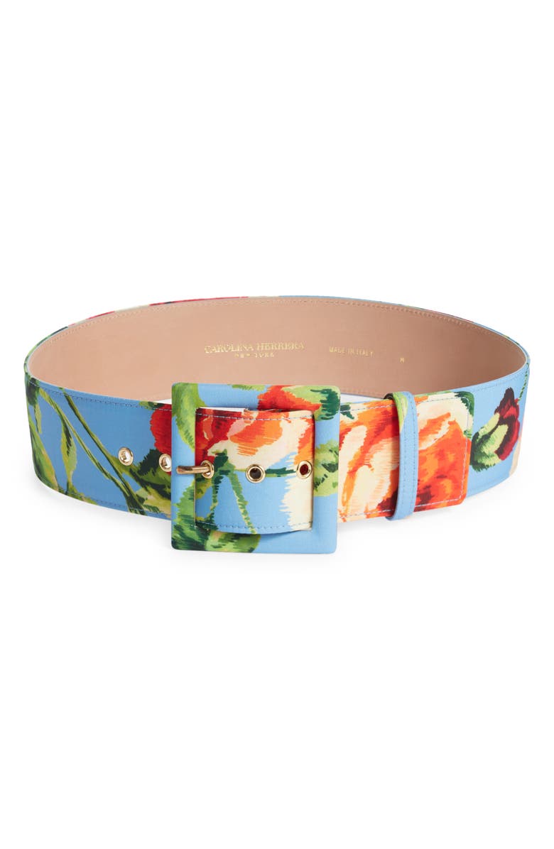 Carolina Herrera Icon Floral Wide Belt, Main, color, Lake Blue Multi 478