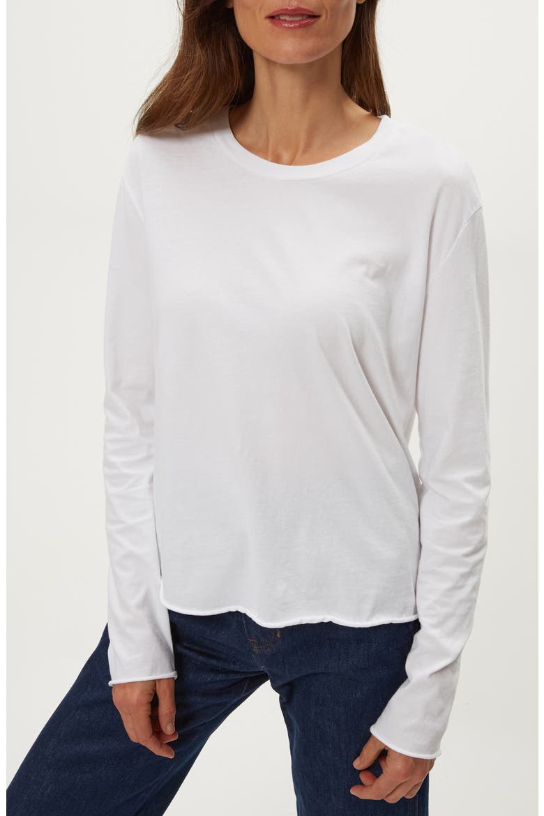 Aiko Rolled Edge Long Sleeve Cotton T-Shirt, Alternate, color, WHITE