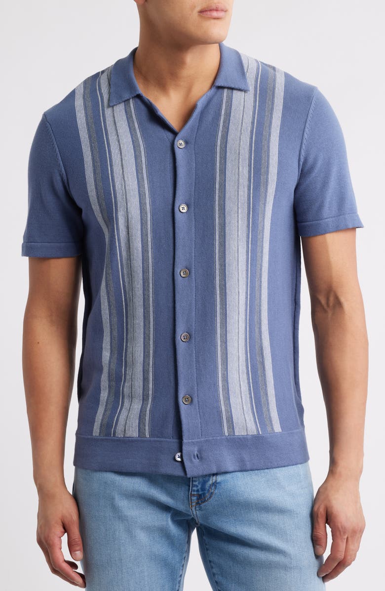 Rails Silas Stripe Knit Cotton Blend Camp Shirt, Main, color, 