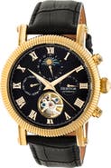 Heritor Automatic Winston Semi-Skeleton Leather-Band Watch