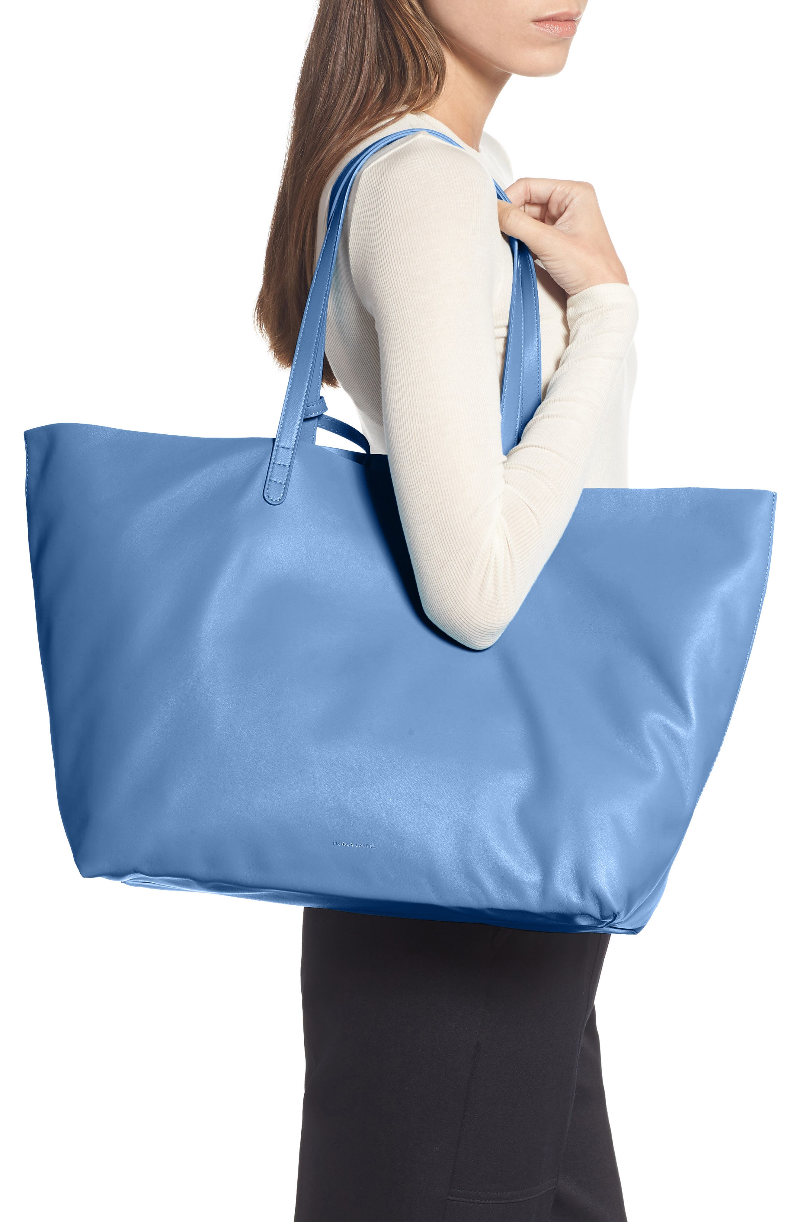 Oversize Lambskin Leather Tote, Alternate, color, LAGO