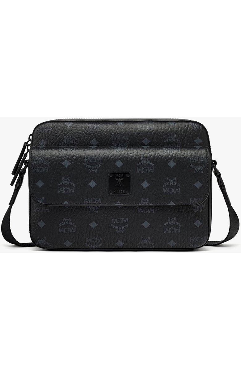 MCM Aren Messenger Bag in Visetos, Main, color, Black