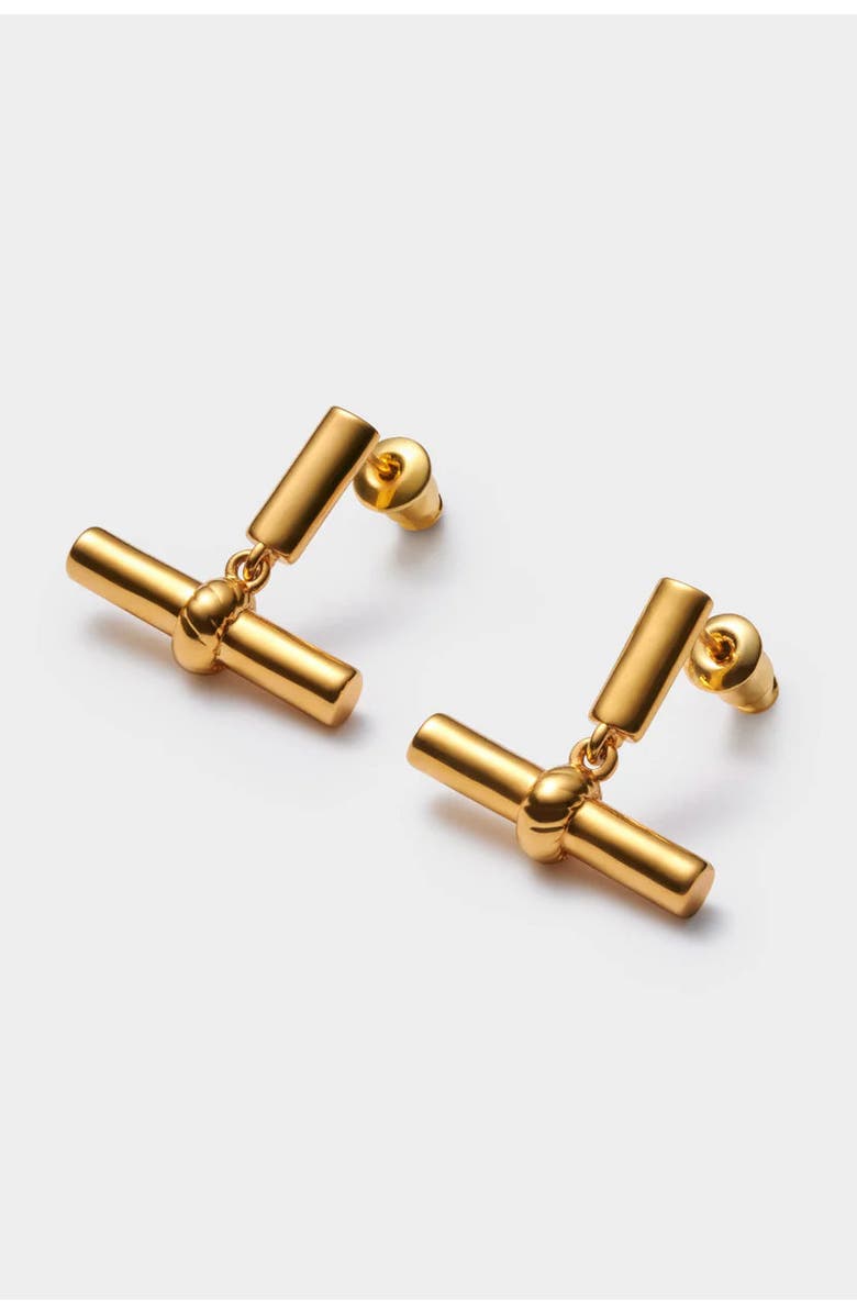 Katie Loxton Themis Waterproof Gold T-Bar Earrings, Main, color, Gold