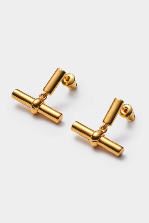 Themis Waterproof Gold T-Bar Earrings