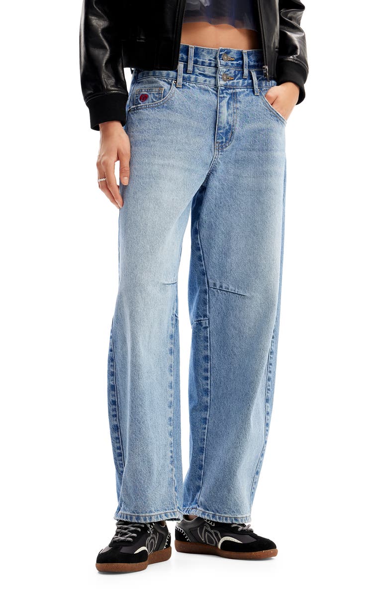 Desigual Double Waist Balloon Leg Jeans, Main, color, 