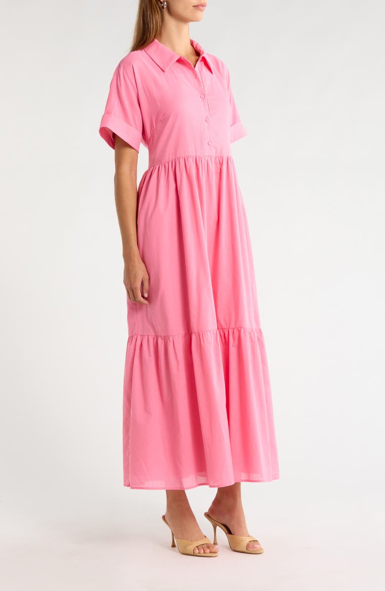 SUGARLIPS Astera Tiered Maxi Shirtdress, Alternate, color, Pink