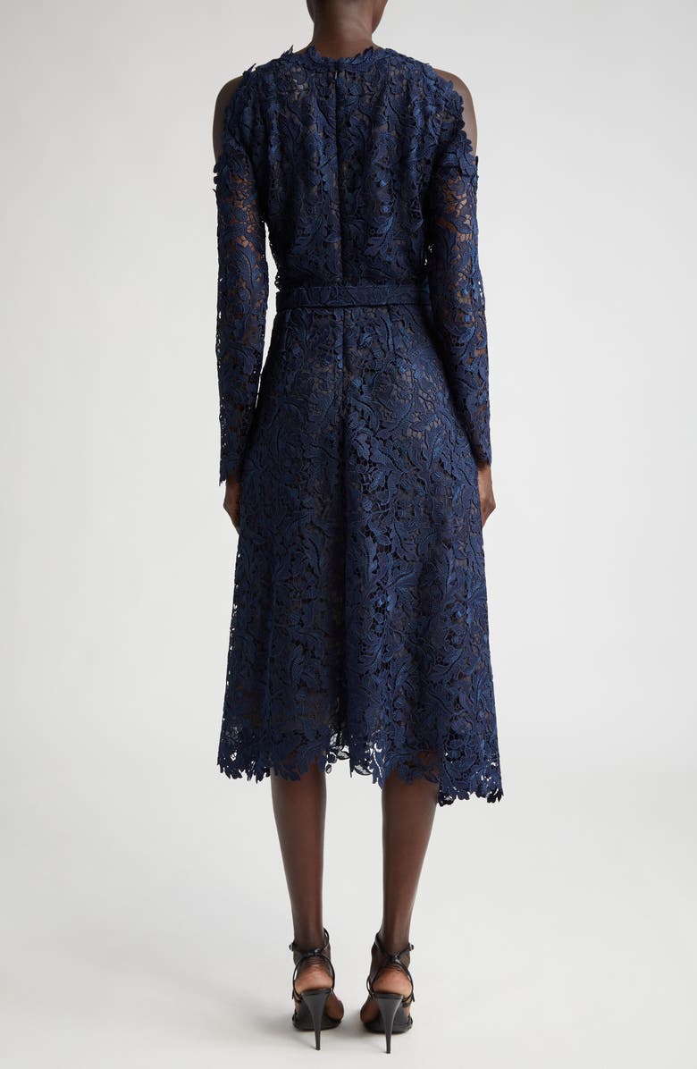 Oscar de la Renta Belted Cold Shoulder Guipure Lace Dress, Alternate, color,