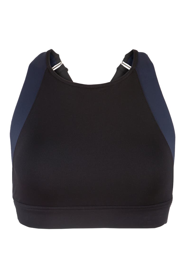 The Active High Neck Cross Back Sports Bralette, Alternate, color, JET BLACK AND LIVELY NAVY