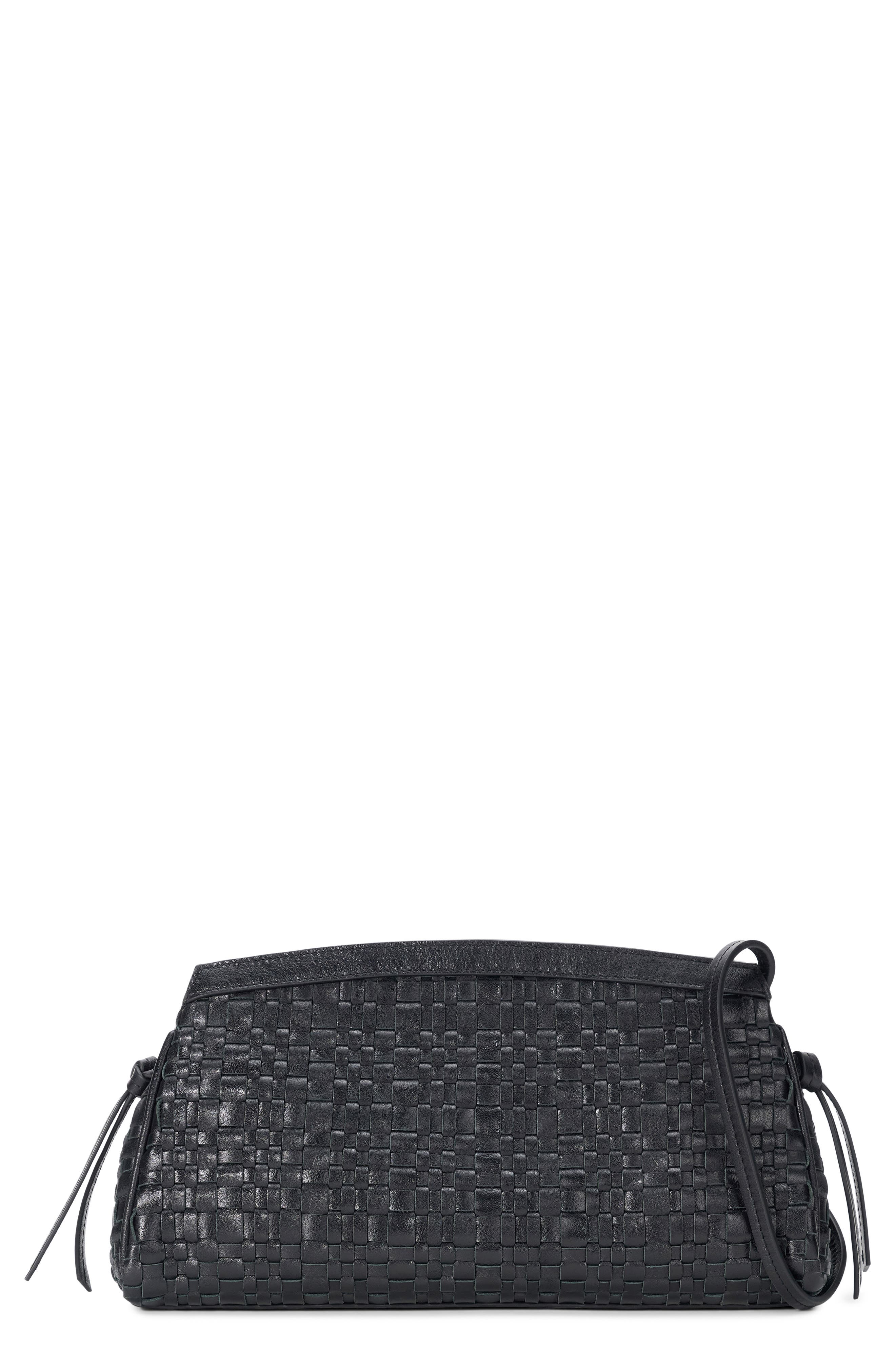 STAUD Maude Convertible Leather Clutch, Main, color, Black Woven