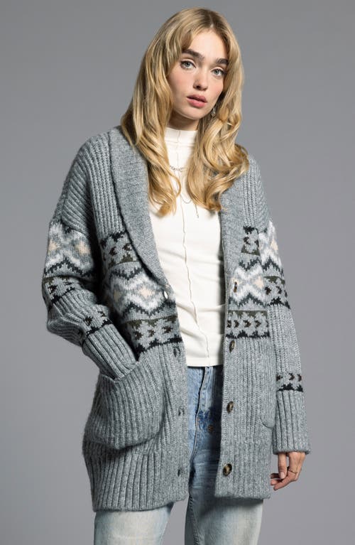 Weekend Los Angeles Spencer Oversize Rib Cardigan In Grey Aztec