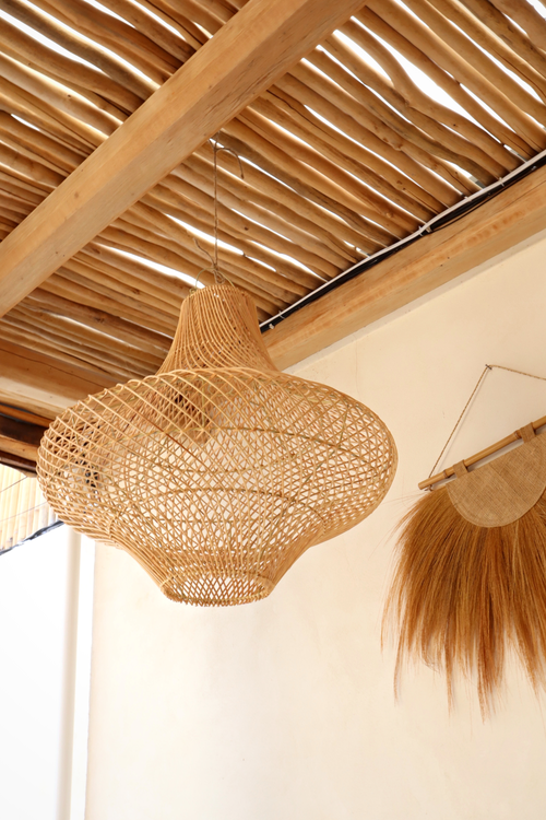 Pink Haley Freya Bell Shape Rattan Pendant Light Fitting In Brown