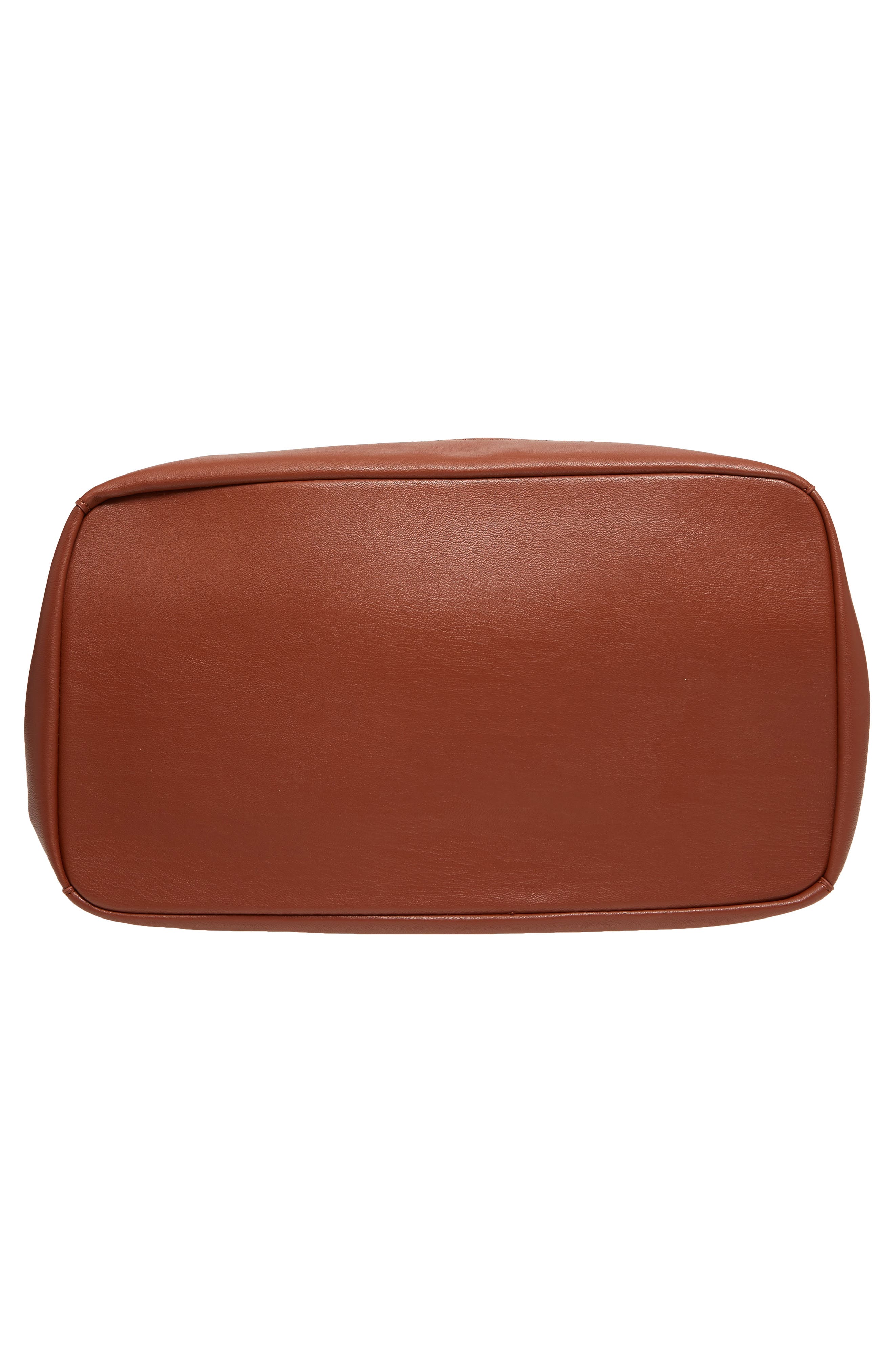 Stitched Faux Leather Tote, Alternate, color, COGNAC