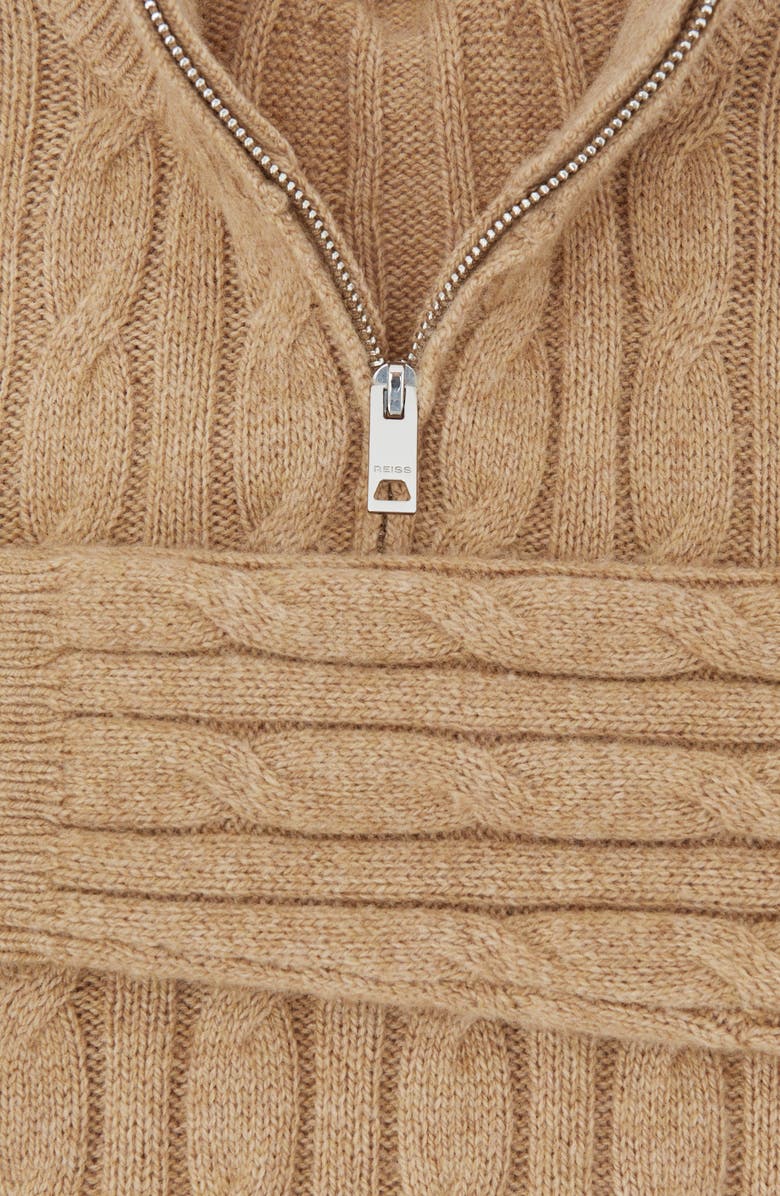 Reiss Kids' Clovelly Quarter Zip Wool Blend Cable Sweater, Alternate, color, Camel Melange