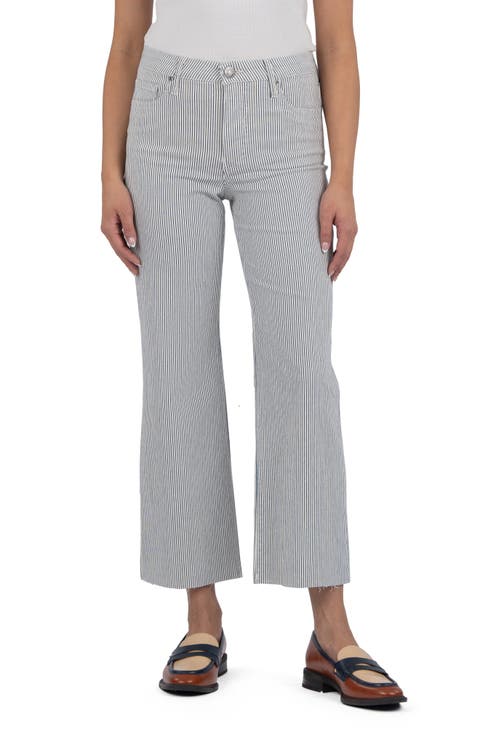 Raw Hem Stripe High Waist Ankle Wide Leg Jeans (Unlimited)