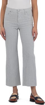 KUT from the Kloth Raw Hem Stripe High Waist Ankle Wide Leg Jeans