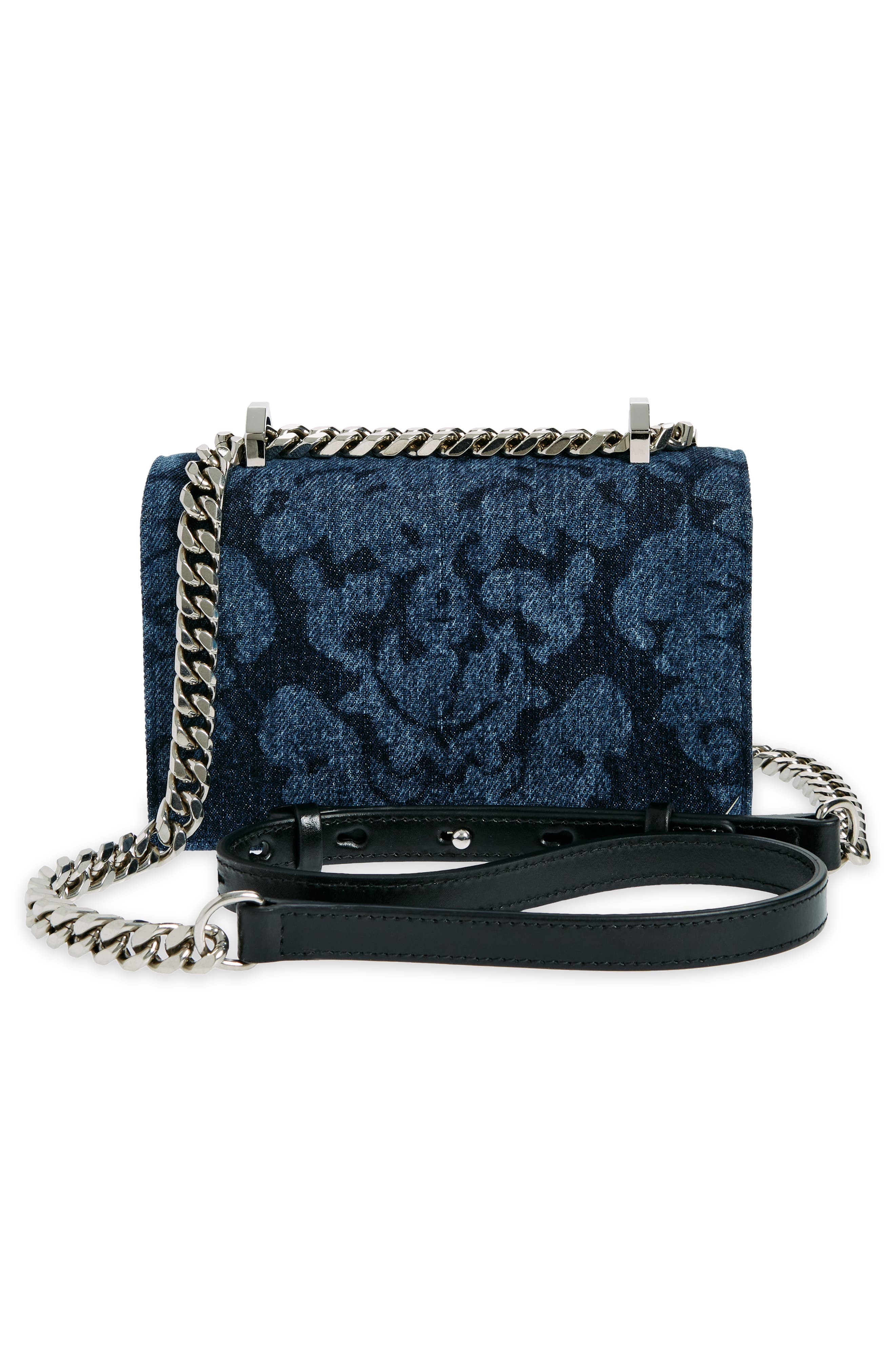 McQueen Jeweled Denim Shoulder Bag, Alternate, color, 