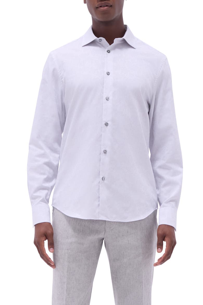 Axel Floral Jacquard Shaped Fit Button-Up Shirt, Main, color, PLATINUM