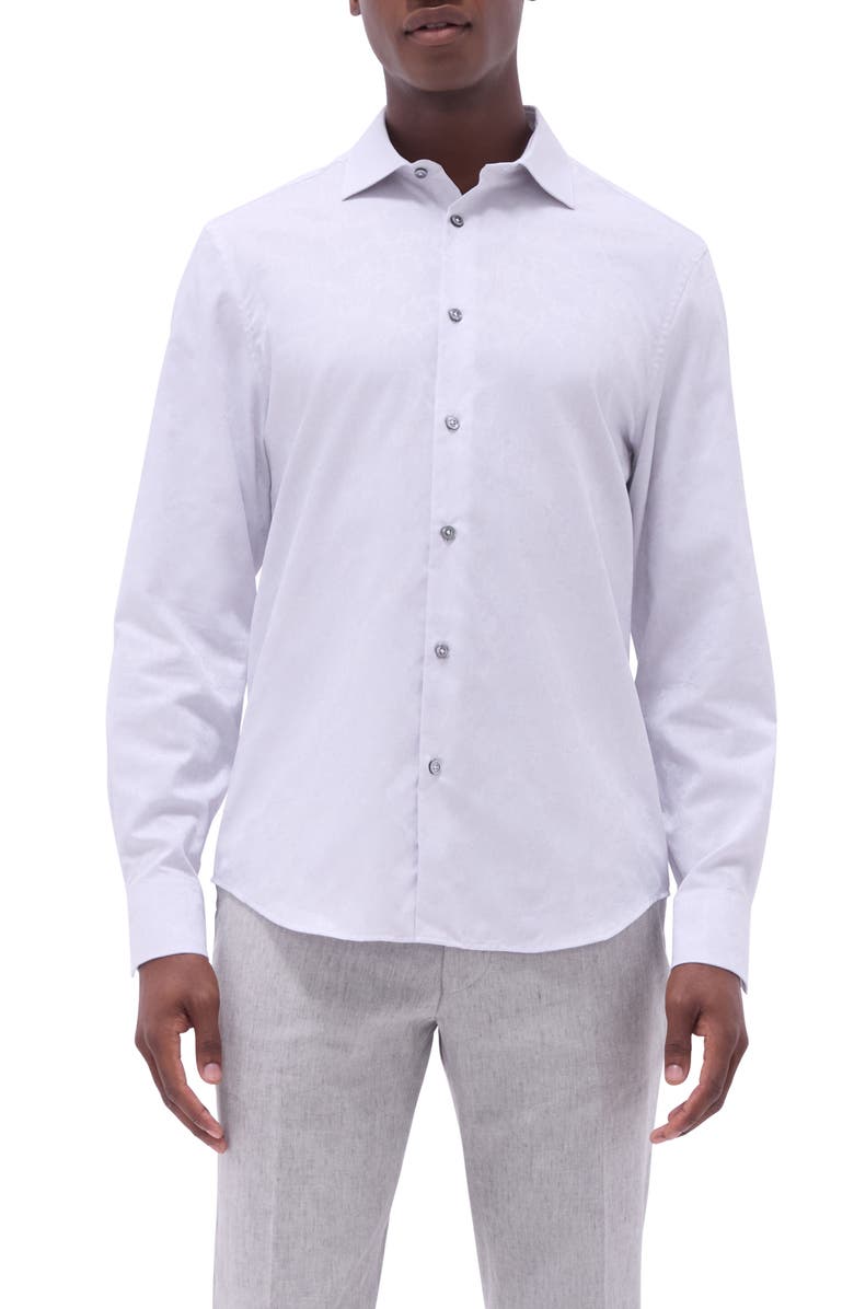 Bugatchi Axel Floral Jacquard Shaped Fit Button-Up Shirt, Main, color, Platinum