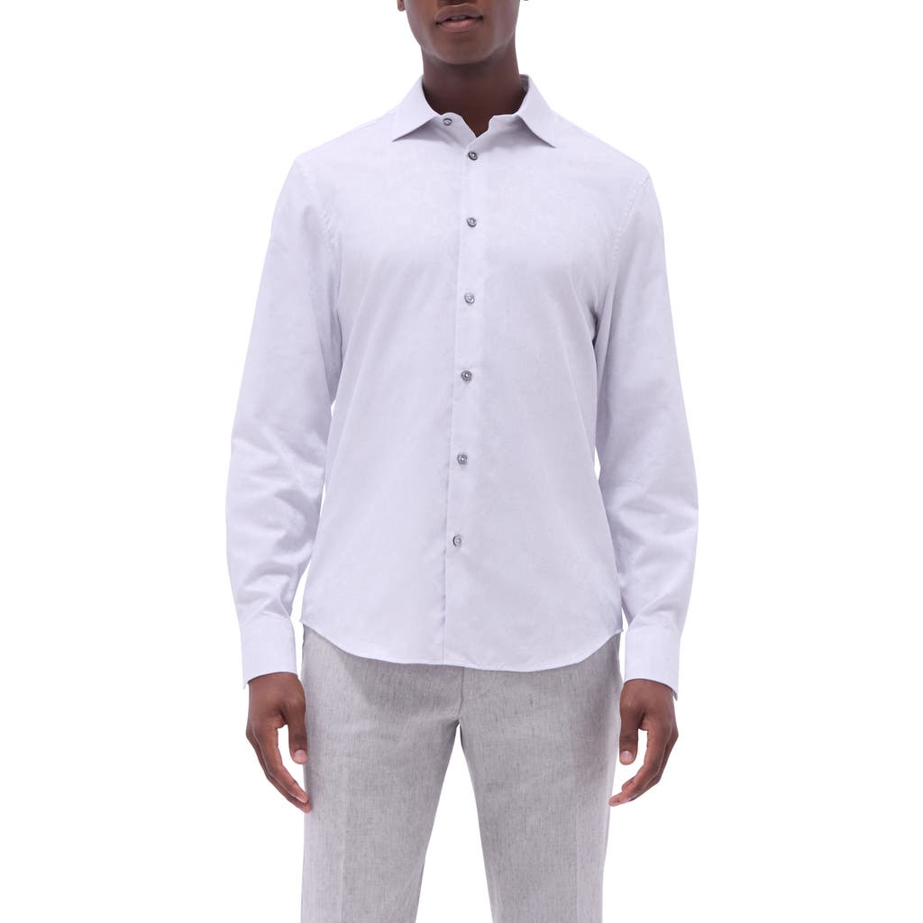 Bugatchi Axel Floral Jacquard Shaped Fit Button-Up Shirt in Platinum  product