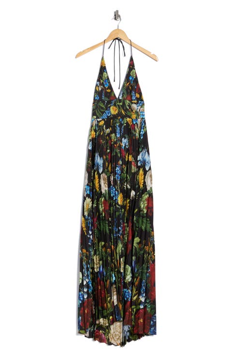Hannah Floral Pleated Halter Maxi Dress