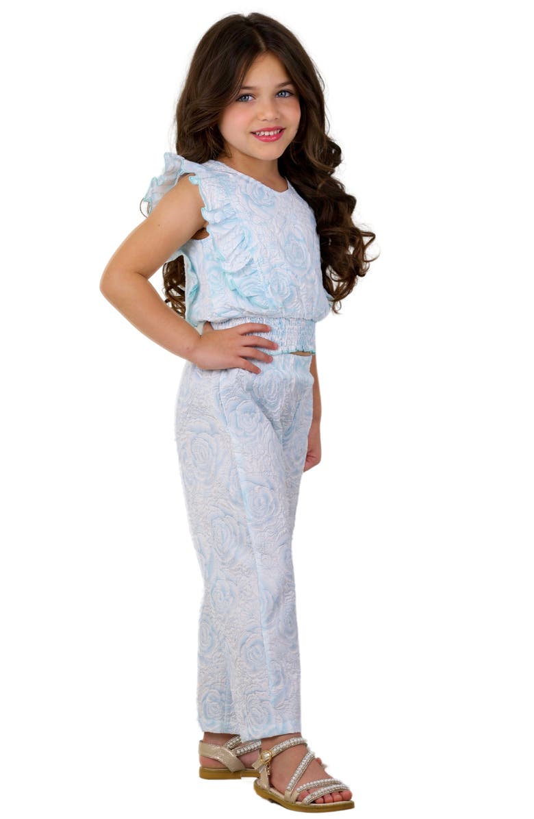Mia Belle Girls Girls Ethereal Bloom Blue Rose Textured Top and Pant Set, Alternate, color, 