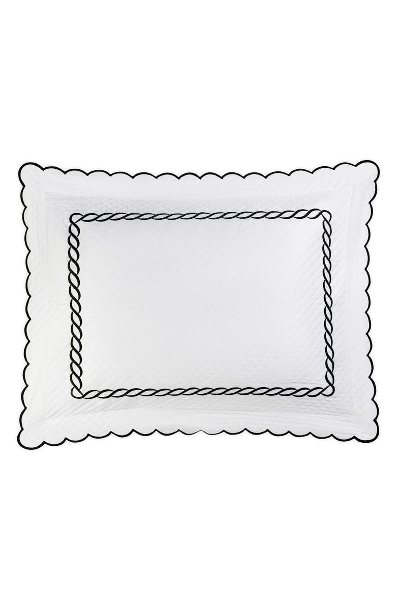 Matouk Classic Chain Scallop Matelassé Pillow Sham, Main, color, Black