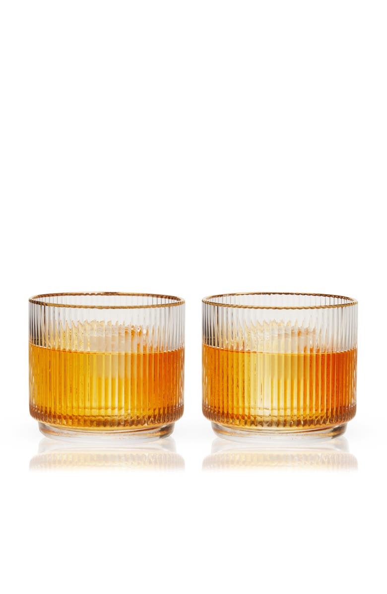 Viski Meridian Crystal Gold Rimmed Lowball Tumblers Set of 2, Alternate, color, Clear