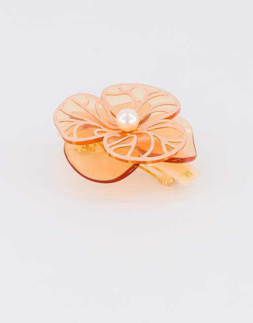 Alexandre De Paris Boheme Camelia Acetate Hair Barette In Orange