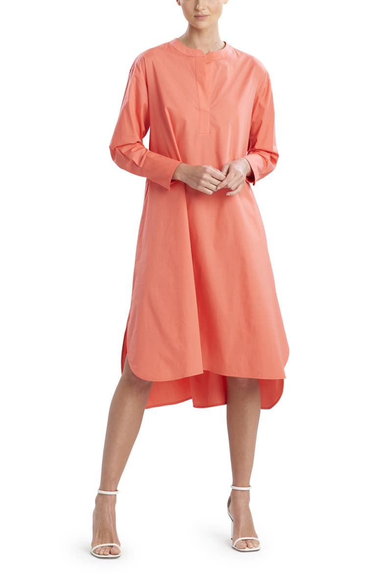 Long Sleeve Cotton Poplin Dress, Main, color, CORAL