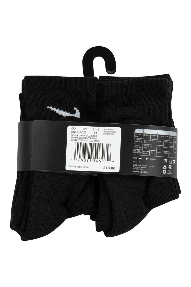Mesh Cushioned Crew Socks - Pack of 6, Alternate, color, BLACK