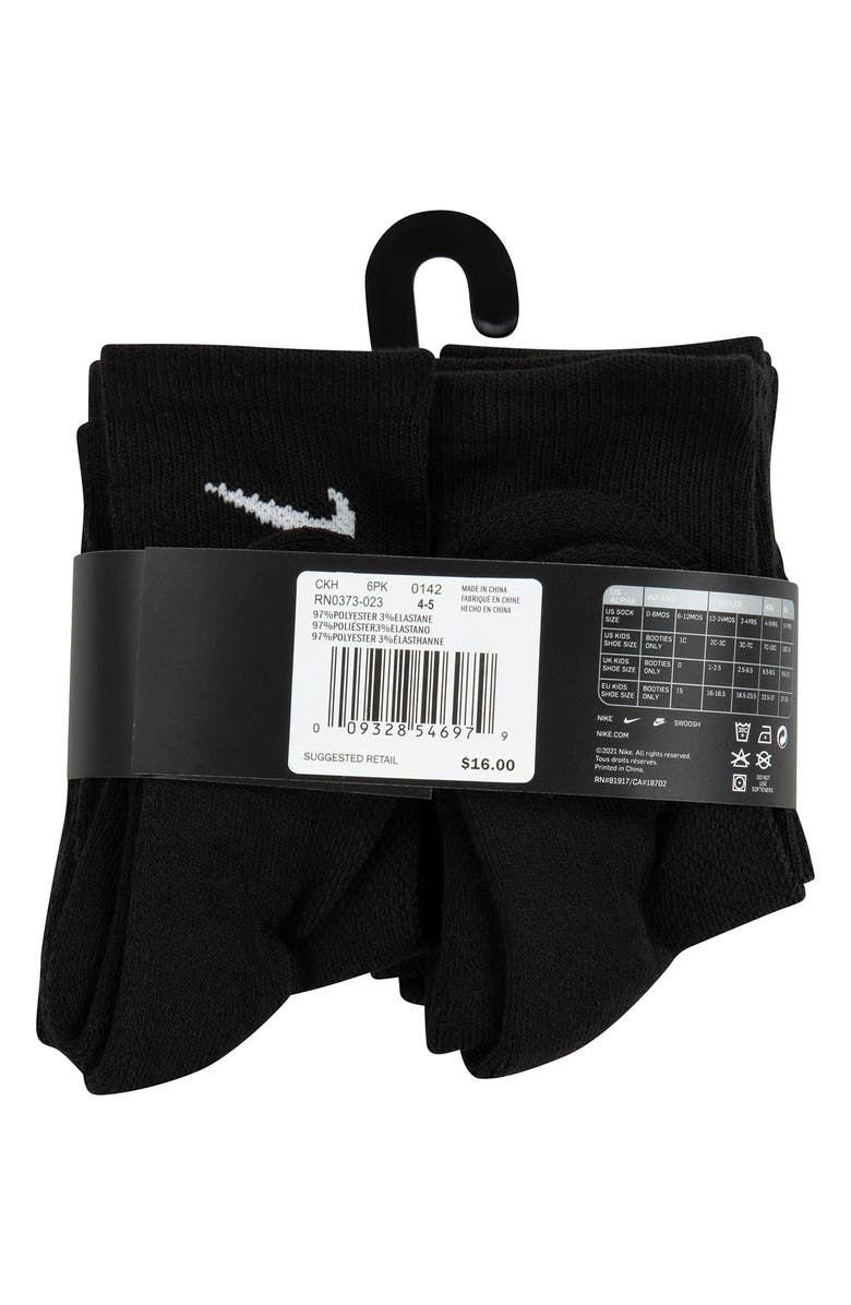 Nike Kids' 6-Pack Performance Cushioned Crew Socks, Alternate, color, Black