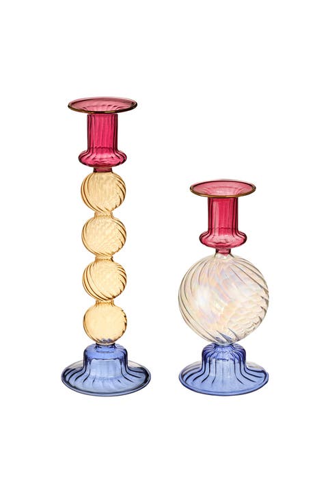 Borosilicate Glass Short Candle Holder 2 Pcs Set