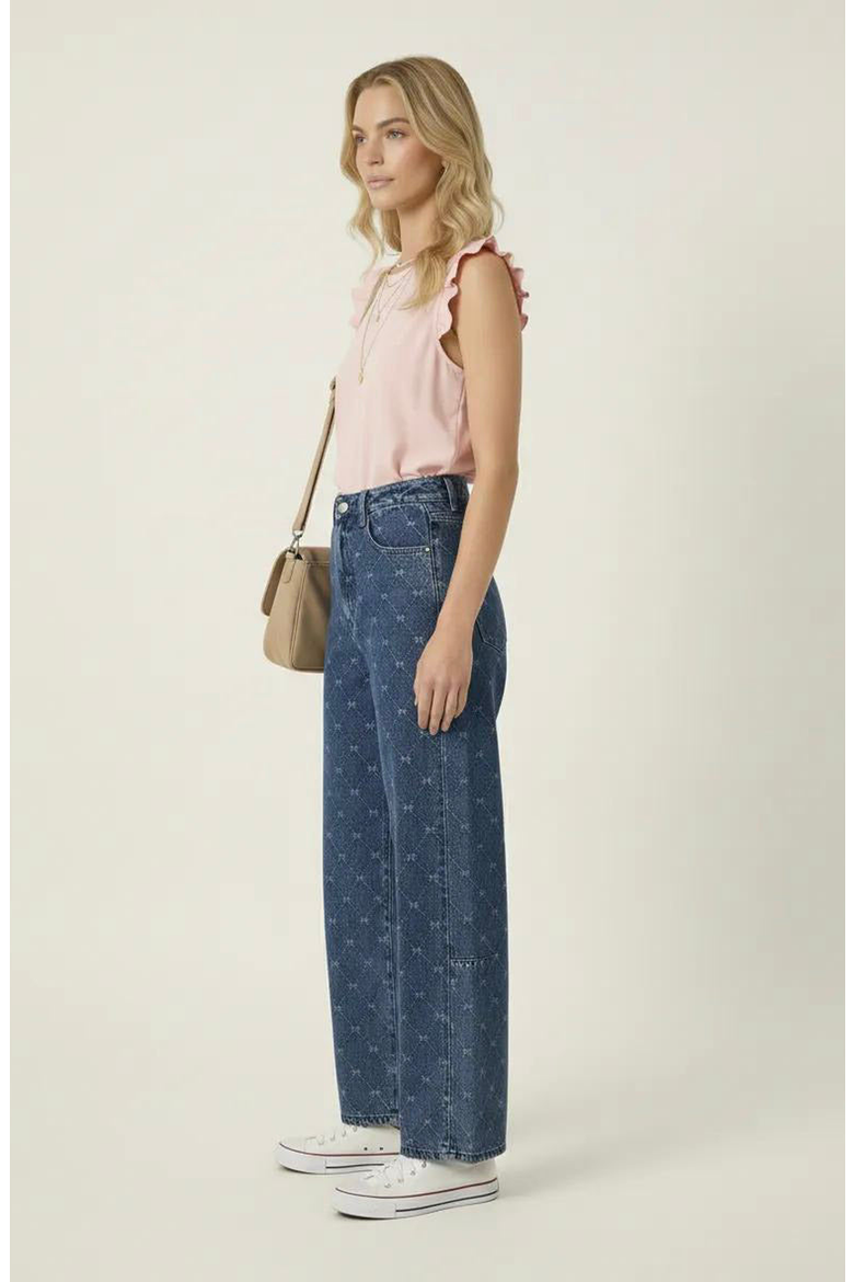 Embroidered Denim Barrel Leg Trousers, Alternate, color, Blue