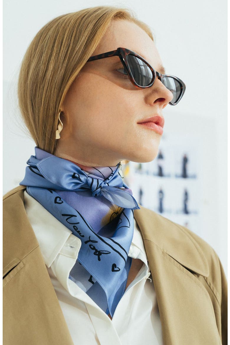 NYC in Sketches Silk Bandana, Alternate, color, BLUE