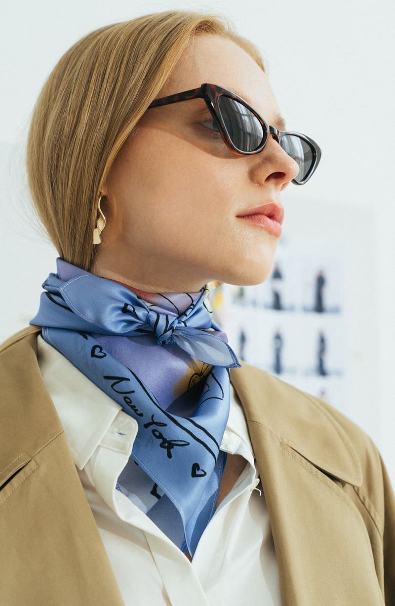 Lost Pattern NYC in Sketches Silk Bandana, Alternate, color, Blue