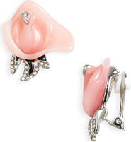 Kenneth Jay Lane Pink Flower & Black Leaves Clip-On Earrings
