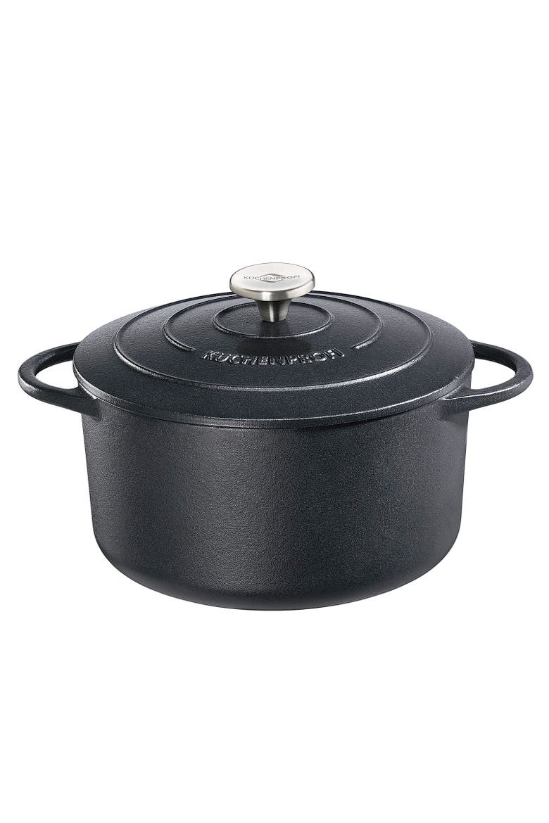 Provence Enameled Cast Iron Round Dutch Oven, 11" dia., 7 qt, Main, color, Classic Black